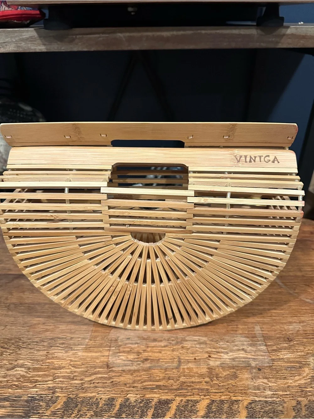VIntga Natural Bamboo Half-Moon Clutch